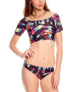 Женские купальники из двух предметов, спортивный купальный костюм с высокой талией, укороченные топы, комплект бикини, пляжный купальный костюм, пляжная одежда, купальник с высокой талией
