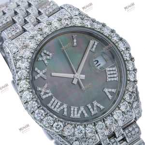 Nouveauté 36mm Chiffre Romain Analogique Cadran Noir Montre de Luxe Entièrement Glacé Moissanite Diamant Unisexe HipHop Style Toutes Occasions - Product Image 2