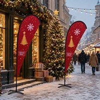 Ensemble de drapeaux en forme de larme à double face personnalisés pour la promotion de Noël, avec mât en fibre de verre, fabriqués en polyester tricoté 110 g/m²