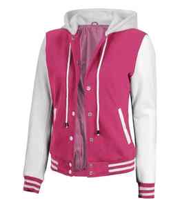 Blouson en laine rose avec logo brodé en 3D manches en cuir blanc Streetwear extérieur hiver automne Bomber Baseball Varsity coton - Product Image 3