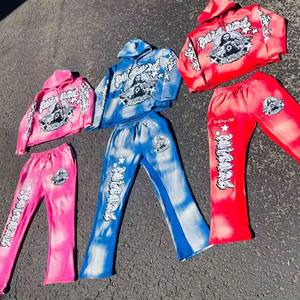 Ensemble de survêtement unisexe deux pièces extensible pour entraînement, course, yoga, sport, col rond décontracté, 100 % coton, poids moyen - Product Image 1