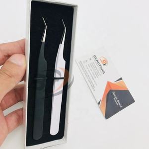 Custom Logo 45 Degree <b>Eyelash</b> Extension Tweezers Professional <b>Applicator</b> Strong Grip Sustainable Steel Pointed Tip Stainless - Product Image 1