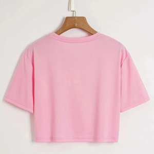 Nuevo top corto de moda para mujer, con logo personalizado, cuello redondo, teñido liso, transpirable, de media manga, en oferta 2026 - Product Image 2