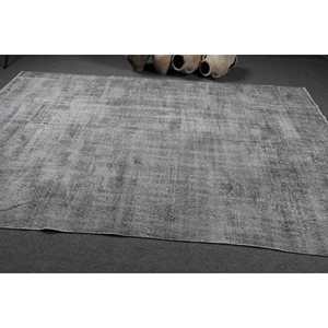 พรมวินเทจขนาดใหญ่ 6.2x9.8 ฟุต พรมตุรกีสีเทา พรมขนสัตว์สไตล์ตะวันตกเฉียงใต้ - Product Image 3