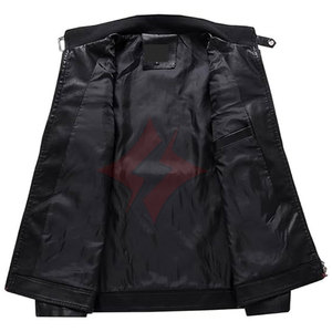 Veste en cuir de motard unisexe décontractée à fermeture éclair intégrale, respirante, pour l'automne, avec col montant, blocs de couleur noir et blanc - Product Image 3