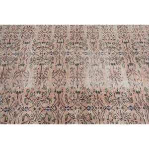 Tapis en laine rose vintage de 4.6x9.3 pieds, tapis turc tissé à plat, motif patchwork, décoration de salon avec support en latex - Product Image 5