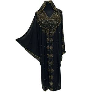 Vestido largo árabe elegante Abaya Jalabiya de satén negro para mujer para fiestas estampado Floral Natural con cuentas transpirable antiarrugas - Product Image 2