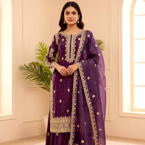 ชุดชาราร่าผ้าไหมชีนอนปักด้วยด้ายและเลื่อม งานฝีมือประณีตสไตล์ชาติพันธุ์ ผ้าจอร์เจียต์เทียมพลิ้วไหว เหมาะสำหรับงานปาร์ตี้ - Product Image 1