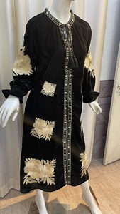 Latest Women's 100% Cotton Casual <b>Short</b> Sleeve Maxi Button Closure Knee Natural Velvate Fabric Woven Washable Machine Embroidery - Product Image 2