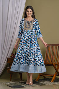 Vestido largo de calidad superior, bordado de secuencia, trabajo lateral, telar manual Dori, fabricante indio - Product Image 5