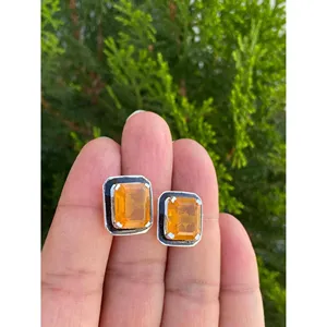 925 Silver Fire <b>Opal</b> Enamel <b>Stud</b> <b>Earrings</b> Geometric Pattern Bezel Setting Rose Gold Diamond Rhodium for Wedding Engagement - Product Image 4
