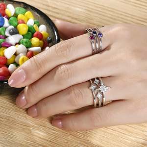 แหวนเงินสเตอร์ลิงรูปดาวแบบซ้อนได้ Jeulia ประดับเพทายชุบทองคำสีกุหลาบ - Product Image 5