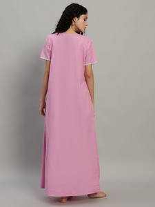 Camisón de Encaje 100% Algodón para Mujer, Manga Media, Largo Completo, Tejido Transpirable, Cuello Redondo Elegante, Primavera, Verano, Otoño - Product Image 6