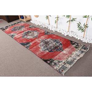 พรมตุรกีโบราณโบฮีเมียนทรงเรขาคณิตสีแดงสีน้ำเงินสไตล์โบฮีเมียนพื้นที่ขนาดใหญ่3.2X10.4ฟุตขนเฟอร์ถักแบบแบนเทคนิคการเย็บปะต่อน้ำยางคลาสสิก - Product Image 3