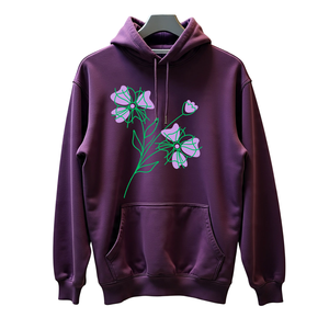 Sudadera con Capucha Morada Unisex con Estampado de Hojas y Corazones, Corte Regular, Informal, para Otoño, Material de Felpa, Diseño con Bolsillos - Product Image 6