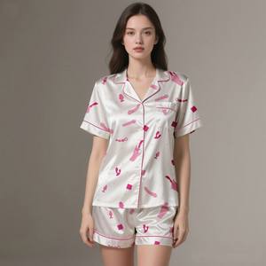 Adult Luxury <b>Silk</b> Satin Pajamas Set Summer Spring Lightweight Digital Printing Elegant Sleepwear Breathable Nightwear - Product Image 3