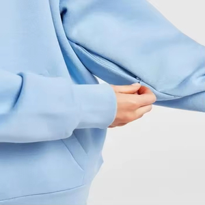 Nouveaux sweats à capuche bleus avec cordon, tricot en coton, épaules tombantes, pulls à capuche OEM, qualité supérieure, sweats à capuche pour femmes grandes tailles - Product Image 3