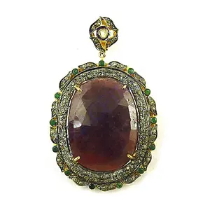 Collier pendentif en diamant platine, coupe coussin et émeraude, plaqué rhodium, style vintage, cadeau - Product Image 3