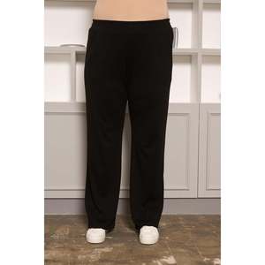 Pantalones de Punto Negros Básicos de Corte Holgado para Mujer, Tallas Grandes, Cómodos, Mezcla de Poliéster y Elastano para Uso Diario - Product Image 1