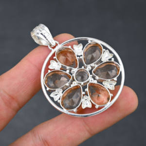 Colgante de morganita creado en laboratorio hecho a mano 925 plateado diseñador joyería de piedras preciosas regalo para mujeres - Product Image 3