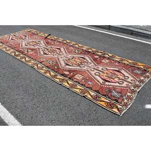 พรมสไตล์ตุรกีโบราณสไตล์ชนเผ่า5.2 x 14.1ft ทรงสี่เหลี่ยมผืนผ้าผ้าวูลสีน้ำตาลเบจพร้อมยางรองสำหรับห้องนอน - Product Image 2