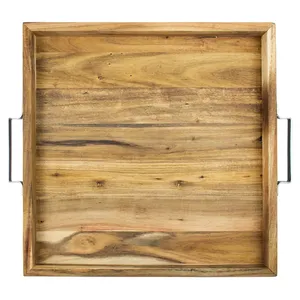 Bandeja de Madera Rectangular Clásica para Servir Alimentos, Bandeja de Madera Maciza Rústica para Decoración del Hogar Estilo Granja - Product Image 6