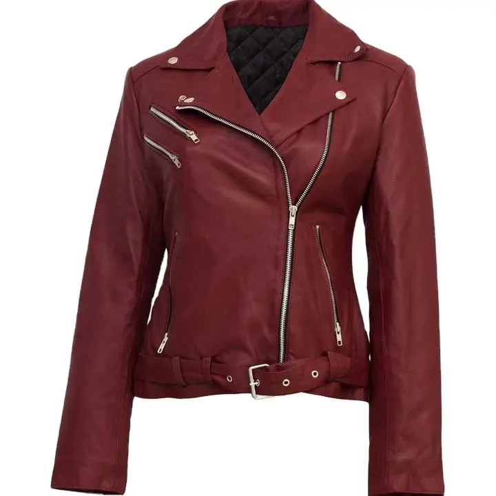 Оптовая продажа, выполненные на заказ дизайнерские темно-бордовые Модные женские Куртки из искусственной кожи, Классические Куртки с поясом