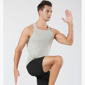 Débardeurs pour hommes personnalisés à succès, séchage rapide, respirant, anti-boulochage, coton élasthanne, col rond, impression sérigraphique OEM sur le devant - Product Image 3