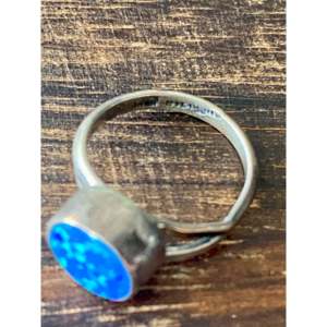 Cushion Cut Blue <b>Opal</b> Statement <b>Ring</b>-Navajo Sterling Silver Gemstone <b>Ring</b> Size 5.5 Invisible Setting Everyday Wear - Product Image 6