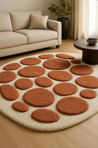 Handmade hand Tufted Wool Area Rugs orange dot Abstract Pattern Customizable Size and Color for room hotel office commercial - Product Image 1