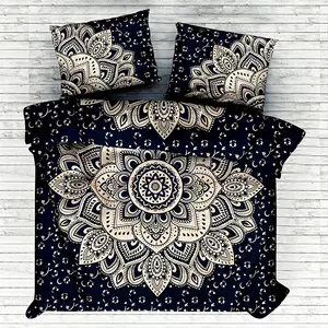 Copripiumino Mandala fiore nero e oro Set biancheria da letto Set Queen Size etnico piumino Boho Doona Set copripiumino