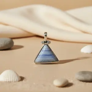 Pendentif en argent 925 avec agate bleue en dentelle pour femmes, plaqué rhodium, bijoux en pierres précieuses religieuses avec motif de pyramide étoilée, pendentif de charme - Product Image 2
