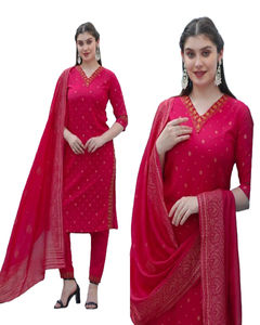 Ropa diaria de algodón indio Chanderi Kurti y conjunto de pantalón exportado Salwar del fabricante ropa paquistaní - Product Image 5