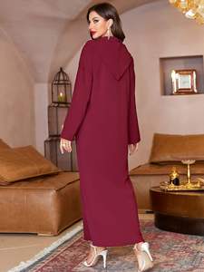 Solid Color Long Sleeve Islamic Women's <b>Kaftan</b> Maxi Abaya <b>Dress</b> Woven Nida Fabric Customizable Size Traditional Dubai Clothing - Product Image 2