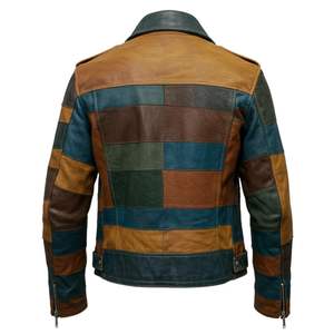 Veste en cuir patchwork à col montant pour hommes, de haute qualité, fabrication professionnelle, techniques de teinture unie, vente en gros OEM - Product Image 2