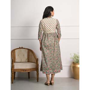 Vestido largo de algodón con estampado de bloques verdes, estilo casual hippie con cintura natural, transpirable, diseño personalizado, talla XS, suministro ODM - Product Image 5