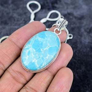Trendy Natural Larimar Gemstone <b>Sterling</b> <b>Silver</b> Plated Link Chain <b>Necklace</b> for Women Dainty Bohemian Wedding Gift - Product Image 2