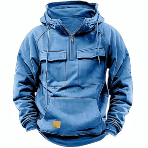 Sweat-shirt décontracté à capuche zippé pour homme, nouveau style automne-hiver, 100 % coton épais, couleur unie, pour jeunes - Product Image 6