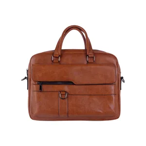 factory supplier brown PU laptop briefcase man genuine leather briefcase men business crossbody bag