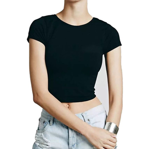 Vente en gros OEM Logo personnalisé Haut court vierge oversize à manches courtes T-shirts courts pour femmes T-shirt uni pour femmes - Product Image 4