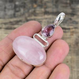 Boho Style classique pendentif bijoux pour femmes bijoux en argent 925 argent Sterling Rose Quartz pierre précieuse à la main pendentif cadeau pour - Product Image 2