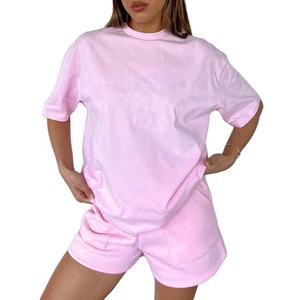 Women's Casual 2-Piece <b>Shorts</b> Set Spring High-Waisted Above Knee 100% Cotton <b>Short</b> <b>Sleeve</b> <b>Top</b> - Product Image 1