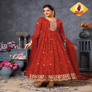 Georgette de diseñador con estampado Bandhani y vestido bordado de lentejuelas y compras en línea Dupatta a precio mayorista - Product Image 1