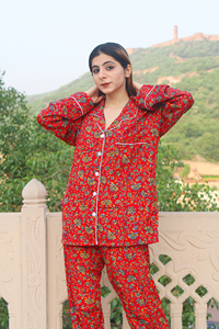Conjunto de pijama informal bohemio con estampado Floral Summer Breeze 100% tejido de seda polivinílica transpirable cómodo para uso diario y nocturno para mujer - Product Image 3