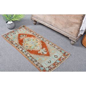 Tapis turc vintage 1.6x 3.7ft Orange bleu laine grande surface motif abstrait Rectangle couloir Design support en Latex pour la décoration de la chambre - Product Image 2