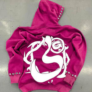 Sudadera con capucha con cremallera de diamantes de imitación y bordado desgastado de LICRA/poliéster para hombre, ropa de calle transpirable con bolsillo de invierno de 340 gramos - Product Image 5