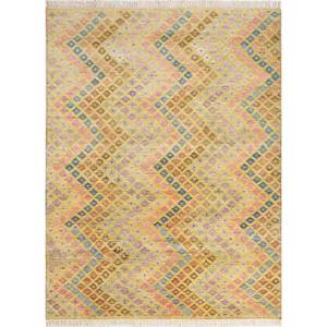 Erbe AKWL-1289 Hand Knotted <b>Wool</b> Rug Geometric Abstract Pattern for Home Entryway Living Room Hallway 9x12 Rectangle Kilim Style - Product Image 1