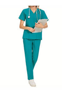 ชุดเครื่องแบบพยาบาลคอวีแขนสั้นผ้าไหมชุดขัดสำหรับโรงพยาบาลพิมพ์ลายกำหนดโลโก้ได้เองในฤดูร้อน - Product Image 2