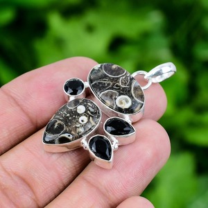 925เงินสเตอร์ลิงทำด้วยมืออัญมณีธรรมชาติ Turritella Jasper จี้เครื่องประดับเงินแท้ที่มีคุณภาพดีที่สุด - Product Image 3