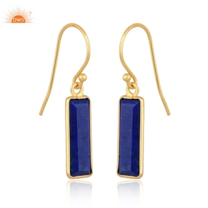 Dernière conception Boucles d'oreilles pendantes en argent sterling plaqué or 18 carats avec pierres précieuses en lapis-lazuli naturel Fabricant de bijoux fins Demi - Product Image 4